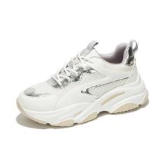 Imagem de Project Cloud Tênis feminino com plataforma grossa - fecho de cadarço e tênis feminino com tecido - Sapatos femininos com espuma viscoelástica - Tênis feminino sem cadarço (coco), Branco, 37