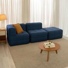 Imagem de sofá guldi popup com módulo canto central e puff linho azul