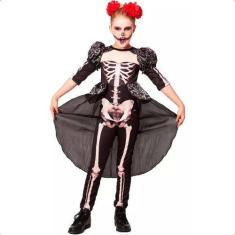 Imagem de Fantasia Infantil de Halloween pra Meninas Caveira Mexicana Rainha Esq