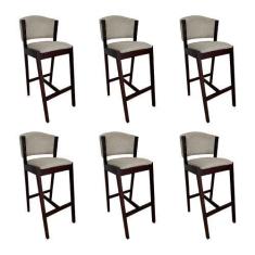 Imagem de Kit 6 Banquetas Alta de Madeira Maciça Castanho Premium Ana com Encost