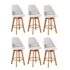 Imagem de Kit 06 Banquetas Linho Bege E Almofada Suede Branco