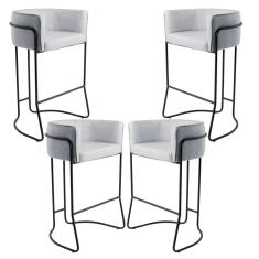 Imagem de Kit 04 Banquetas Decorativas Fixa Base de Aço  Betina D02 Linho  C-315 - Lyam Decor