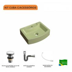 Imagem de Kit Cuba RT41 com Válvula Click 1 Polegada G e Sifão Cromado e Flexível Compace Verde Acqua