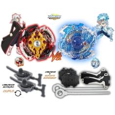 Kit 8 Beyblade Burst Valt Shu Ken Zac Lui + 11 Lançador + 3 Grip