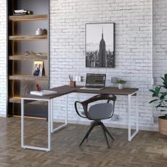 Imagem de Mesa de Escritório em L Estilo Industrial 135x150cm Kuadra Nogal/Est.Branca