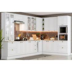 Imagem de Cozinha Modulada Henn Americana  19 Peças (1 Torre Quente + 1 Cristaleira + 6 Aéreos + 5 Balcões + 1 Porta Toalha + 5 Tampos) CZ264 Branco