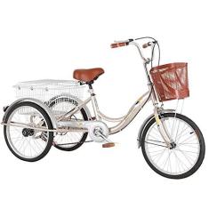 Imagem de Triciclo adulto ao ar livre, bicicleta de três rodas de 50,8 cm com cesta de compras, bicicleta para recreação, compras, masculina, feminina, piquenique, ciclismo, pedalada
