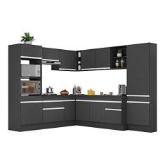 Imagem de Armário de Cozinha Completa de Canto com Rodapé Veneza Multimóveis V2082 Preto/branco