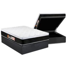 Imagem de Cama Box Baú Casal: Colchão Espuma Castor D45 Black e White Air Euro Pillow + Base crc Suede Gray(138x188)