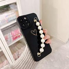 Imagem de Pulseira de pulseira de contas de pérolas pulseira de mãos para iphone 13 12 11 pro max 7 8 plus xr xs x se 2 quadrado fosco capa de silicone, preto, para iphone 13