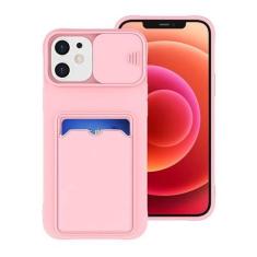 Imagem de Slide Camera Protection Wallet Holder Card Bag Capa de telefone para iPhone 15 14 12 11 13 Pro Max X XR XS 7 8 Plus Capa de silicone macia, rosa, para iphone 13Pro max