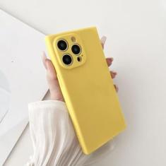 Imagem de Capa de telefone quadrada de silicone macio TPU de cor sólida para iPhone 15 14 13 12 Mini 11 Pro Max XS X XR 7 8 Plus SE Capa traseira à prova de choque, amarela, para iPhone 15 Plus