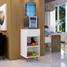 Imagem de Balcão Multiuso Branco Brilhante com 1 Gaveta e Pé Palito de Madeira