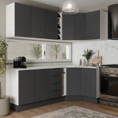 Imagem de Cozinha Modulada 8 Peças com Tampo com Rodapé 4 Aéreos e 4 Balcões Ipanema CabeCasa MadeiraMadeira Grafite Trama