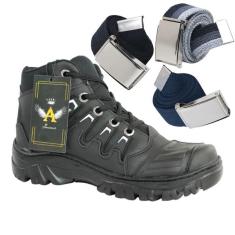 Imagem de Kit Bota Motoqueiro Adventure Tenis Preto Costurada Mais Três Cintos-Unissex