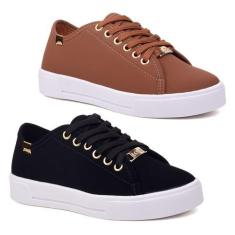Imagem de Kit 2 Pares Tênis Casual Feminino Sola Alta Flatform Liso Básico - Lei
