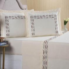 Imagem de Jogo De Lençol Requinte Casal Queen 4 Peças Percal 180 Fios 100% Algodão - Palha