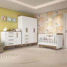 Imagem de Quarto de Bebê Completo com Cômoda Berço e Guarda Roupa 100% MDF Retrô