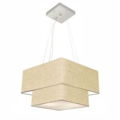 Imagem de Lustre Pendente Duplo Quadrado Vivare Md-4157 Cúpula Em Tecido 40X35cm Rustico Bege - Bivolt