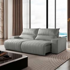 Imagem de Sofá Retrátil e Reclinável com Catraca Blindada 210cm Palermo Jolie/Prata