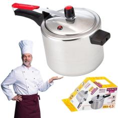 Imagem de Panela De Pressão 4,5 Litros Polida Com Válvula De Segurança E Pino Central Para Cozinhar Mandioca Carne Sopa