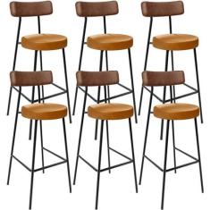 Imagem de Kit 06 Banquetas Alta Bar Cozinha Sala De Jantar Milão L02 Couríssimo Marrom Whisky - Lyam Decor