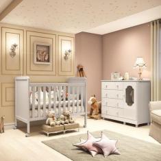 Imagem de Quarto de Bebê Cômoda 1 Porta com Janela e 4 Gavetas e Berço Mateo Pro