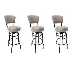 Imagem de Kit 3 Banquetas Bar Bancada Média Altura 65cm Preta Giratória Encosto 