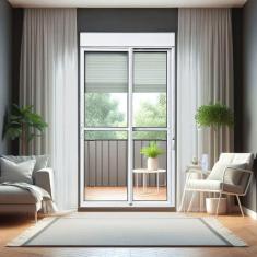 Imagem de Porta de Correr com Persiana Integrada 2 Folhas Móveis 230 X 150 Elite com Fecho Automático Vidro Li Branco