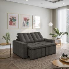 Imagem de Sofá Cama Retrátil e Reclinável 3 Lugares 180cm em Linho com Molas e Braço Reto Palmeira Cabecasa Ma Cinza