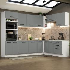 Imagem de Cozinha Completa de Canto Madesa Agata 479001 com Armário e Balcão (Sem Tampo e Pia) - Branco/Cinza