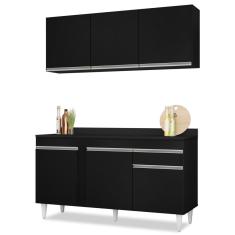 Imagem de Armário Aéreo Argélia e Balcão Gabinete Para Pia com Tampo 150cm Dakota Preto - Lumil