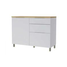Imagem de Armário De Cozinha Modulado Balcão Marquesa 1 Porta E 3 Gaveta c/ Tampo 120cm Branca/nature - Nesher