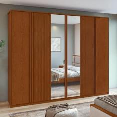 Imagem de Guarda-roupa Ollie 6 Portas 6 Gavetas 6 Prateleiras com Espelho Frassino