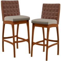 Imagem de Kit 02 Banquetas Altas Mila Marrom Linho Bege