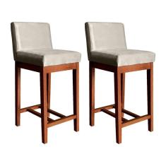 Imagem de Kit 2 Banquetas Estofadas Média para Bancada 90 Cm Lisboa Madeira Castanho Suede CCS