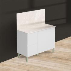 Imagem de Balcão para Cozinha Ambiente Art Branco Ártico com Tampo Painel 120cm Travertino - Kits Paraná