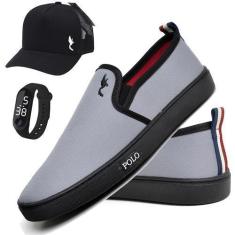 Imagem de Kit Tênis Slip On Masculino Lona + Relógio Digital + Boné - Polo Blu, 