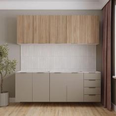 Imagem de Cozinha Modulada 4 Peças sem Tampo sem Rodapé 2 Aéreos e 2 Balcões Ipanema Cabecasa Madeiramadeira Cinza Trama/ Acácia