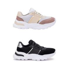 Imagem de Kit Tênis Feminino Casual Esportivo - GuGi, Branco, Preto, 37, Feminin