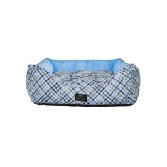 Imagem de Cama para Cachorro Quadrada em Poliéster Pied de Poule Azul e Cinza Grande (G) 48 x 48 cm