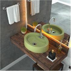 Imagem de Kit Cuba OV43 com Torneira Luxo 1195 e Válvula 1 Polegada Compace Verde Acqua