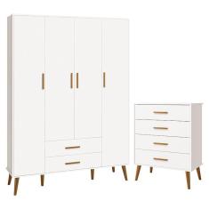 Imagem de Jogo de Quarto Infantil Isis Guarda Roupa 4 Portas e Cômoda 4 Gavetas - Reller Móveis Branco
