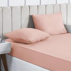 Imagem de Jogo De Lençol Casal 3 Peças Basic Micropercal 200 Fios Rosê - Eddi Ca