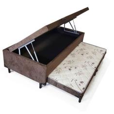 Imagem de Cama Box Baú Auxiliar Solteiro Suede Espuma 8cm 45x88x188 Marrom
