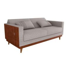 Imagem de Sof  Cama Pala 203cm Reclin vel Courino Marrom | Linho Cinza
