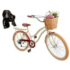 Imagem de Bicicleta Aro 26 Retrô Com Cadeirinha Tras. Cesta Vime Bege - Maria Cl
