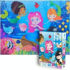 Imagem de Quebra-Cabeça Infantil Sereias Fundo Do Mar Meninas 60 Peças - Pais e 
