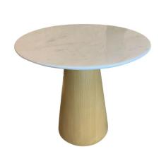 Imagem de Mesa Cone 100cm Base Madeira Natural Freijó e Tampo Branco