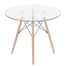 Imagem de Mesa de Jantar Eiffel DKR Redonda 90 cm Tampo de Vidro Base Madeira